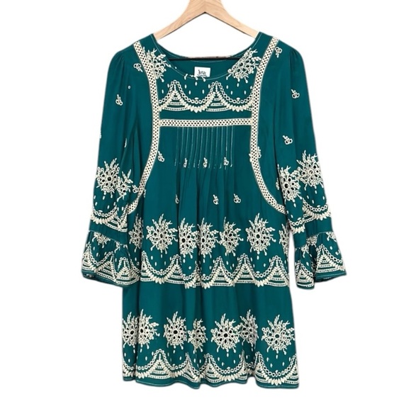 Ivy Jane Embroidered Boho Babydoll Dress Green Size XS - Picture 3 of 15